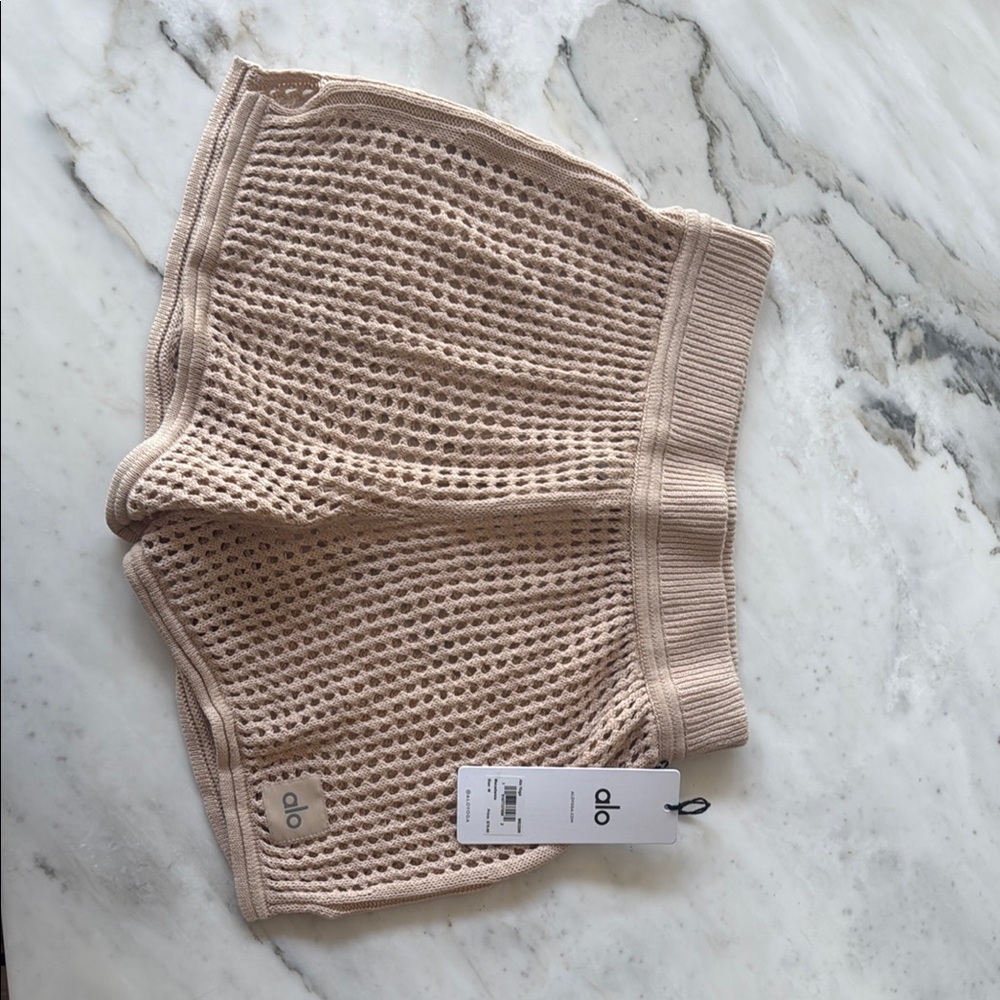 ALO Yoga Mesh Knit Shorts in Light Tan